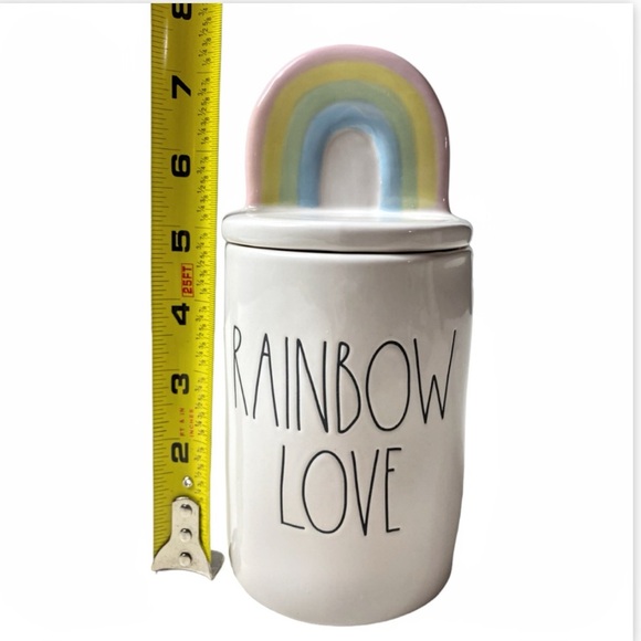 New Rae Dunn Ceramic Rainbow Love 13.2 Ounce Covered Candle - Picture 3 of 11